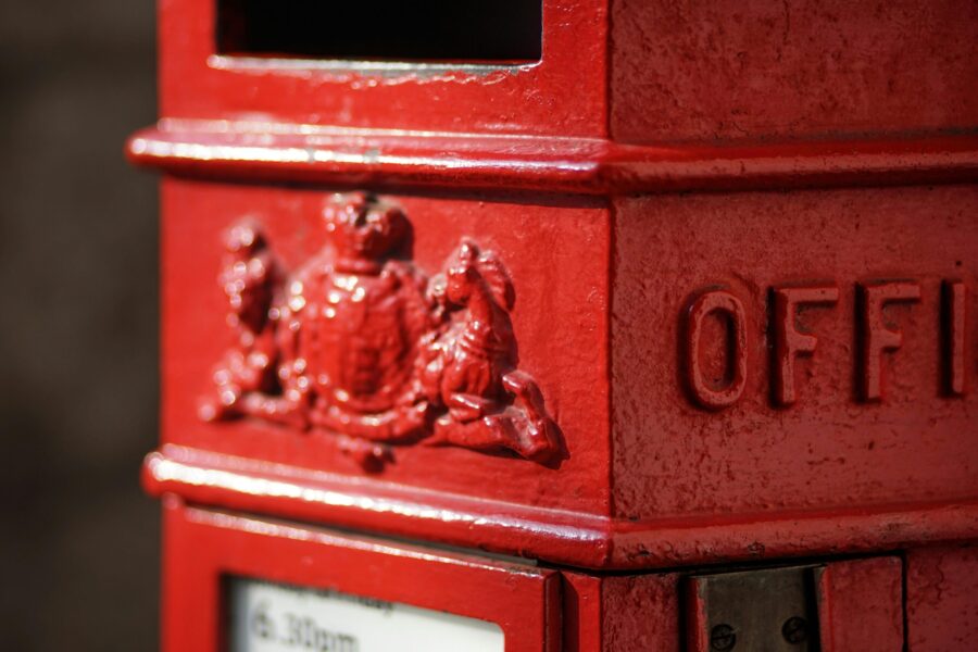 Image shows a British red post office box