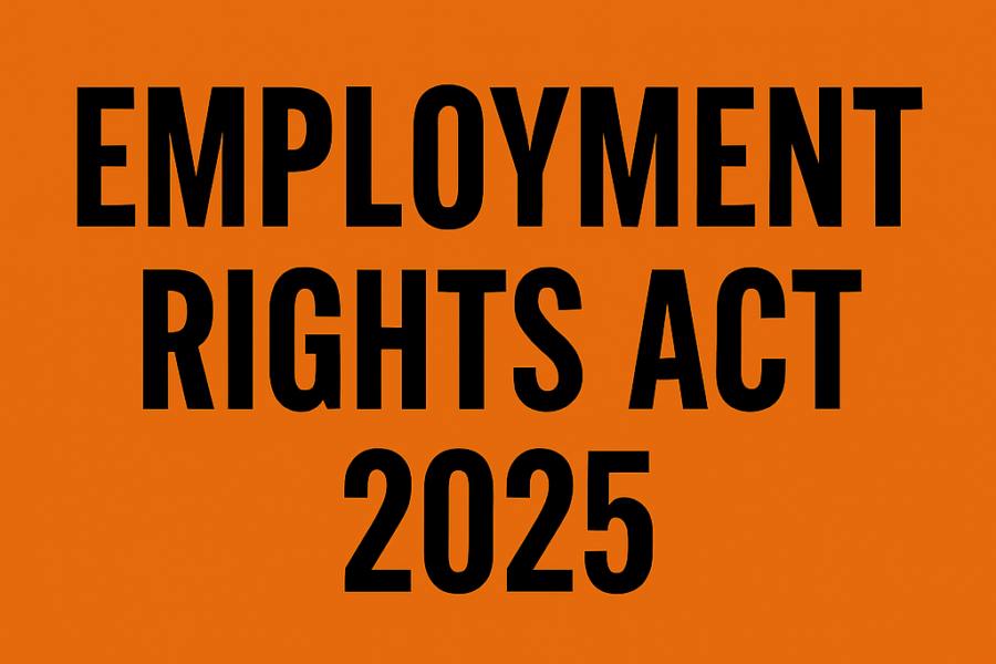 An orange rights poster that says Employment Rights Act 2025